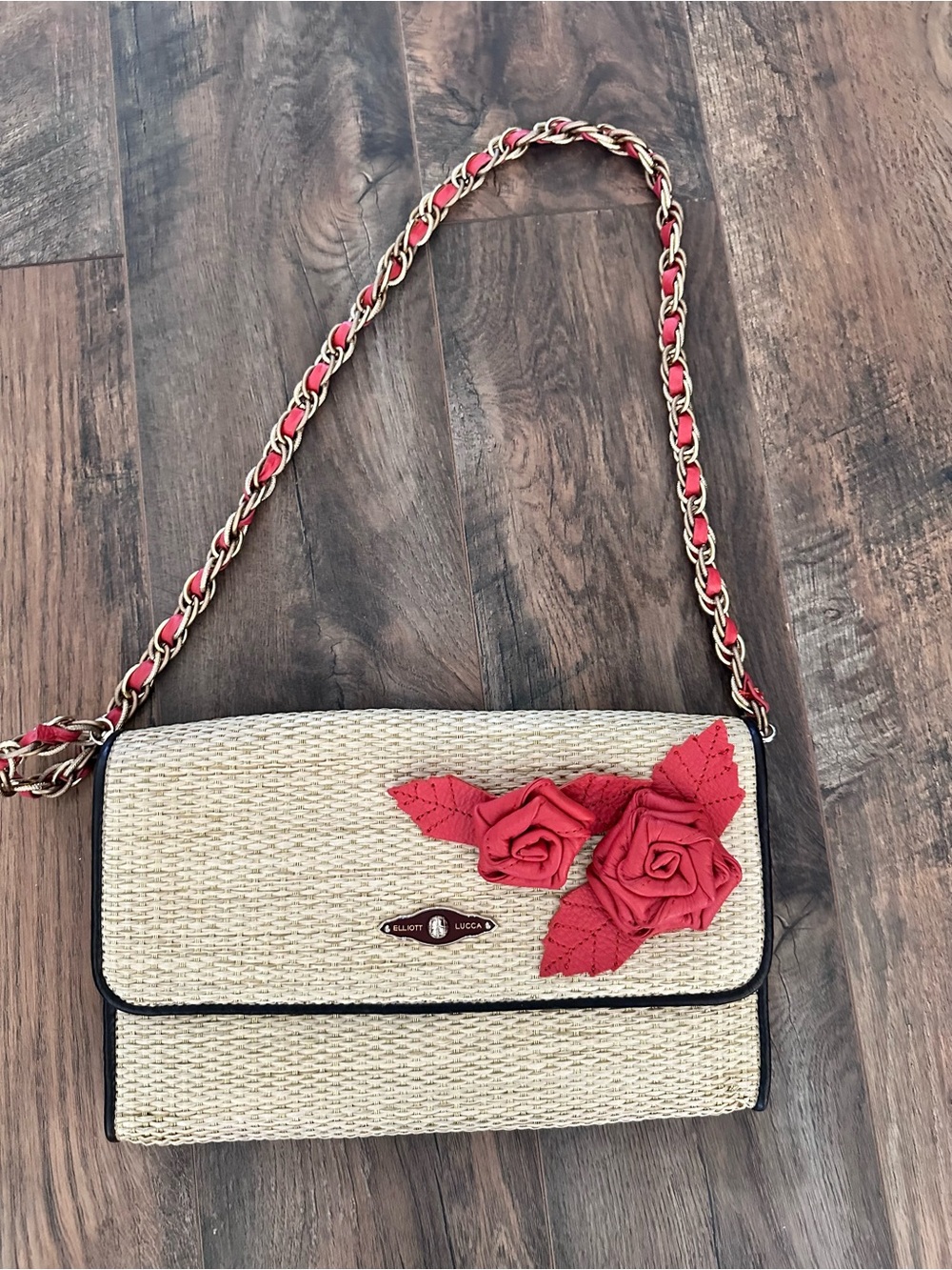 Elliott Lucca Coral Rose Straw Crossbody Bag